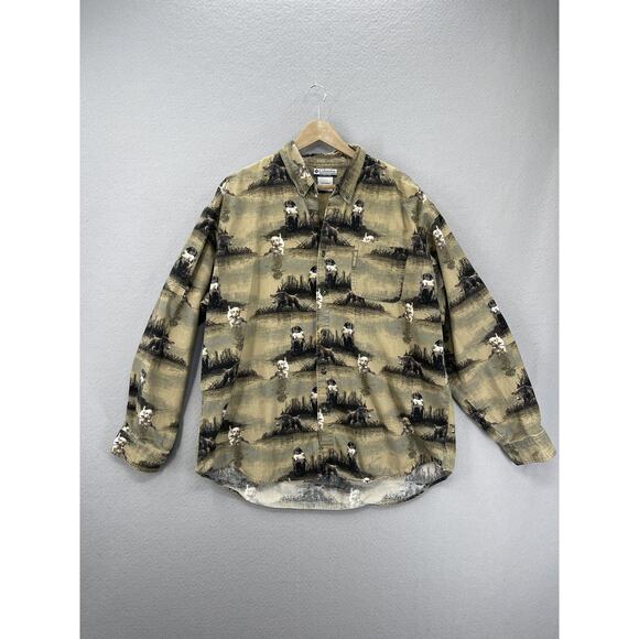 Columbia River Lodge Shirt Mens XL Brown Hunting Dog Duck Scene Button Up Cotton - Picture 1 of 11